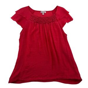 Dressbarn Womens‎ Red Top Sz 2X Flutter Sleeve Smocked Cottagecore Boho Romantic